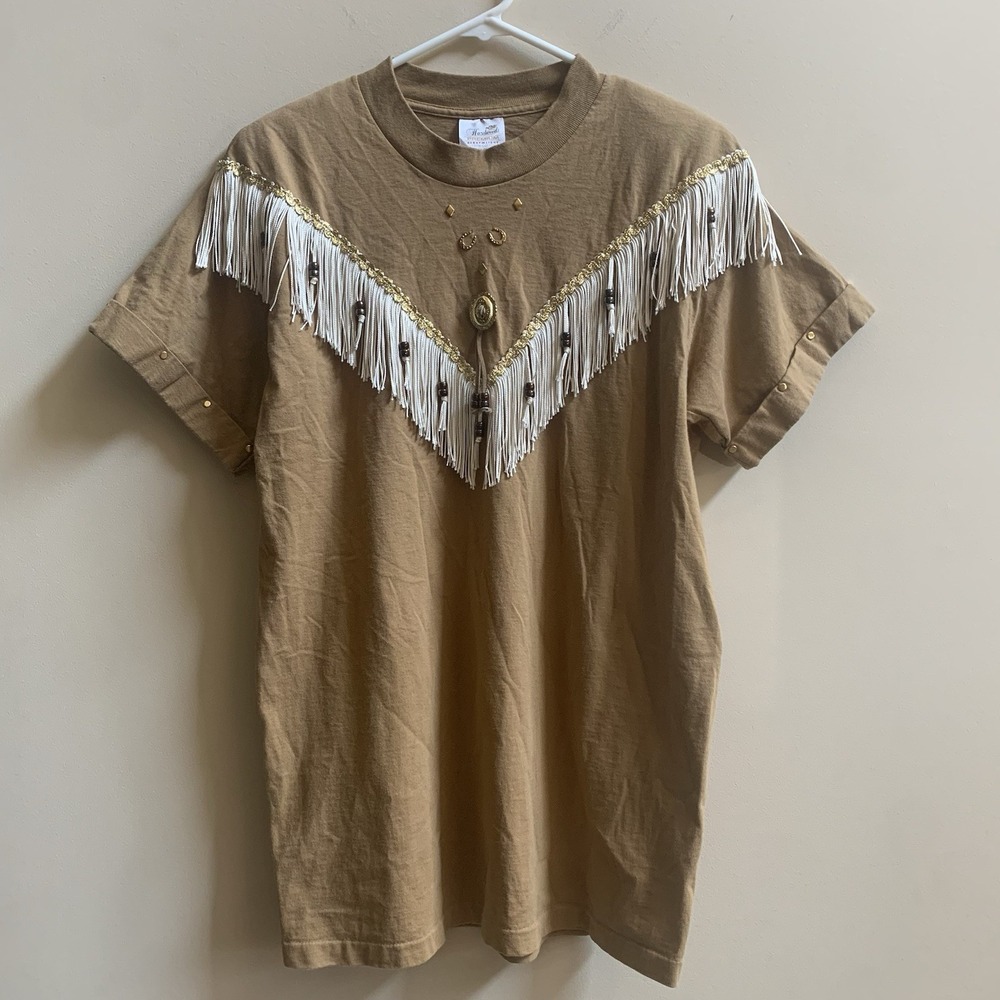 Vintage Hazelwoods single stitch T-shirt‎ western fringe studded concho size L
